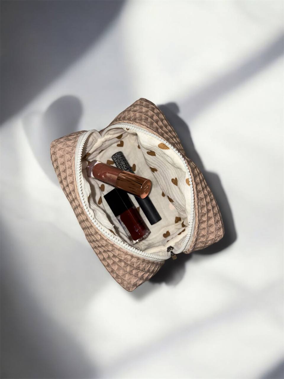 Brown Heart Lined Pouch